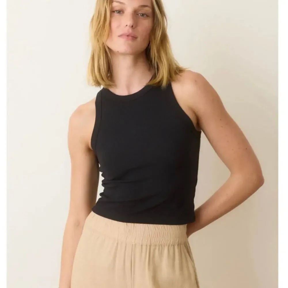 NWOT Women’s Marine Layer Lexi Rib Sun-In High Neck Crop Tank in Black SZ S